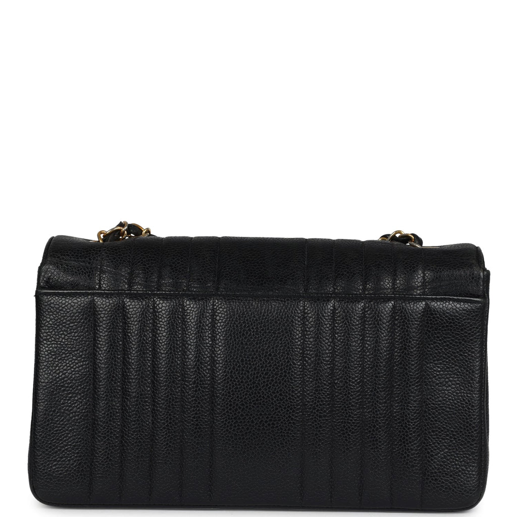 Vintage Chanel Medium Vertical Flap Bag Black Caviar Gold Hardware