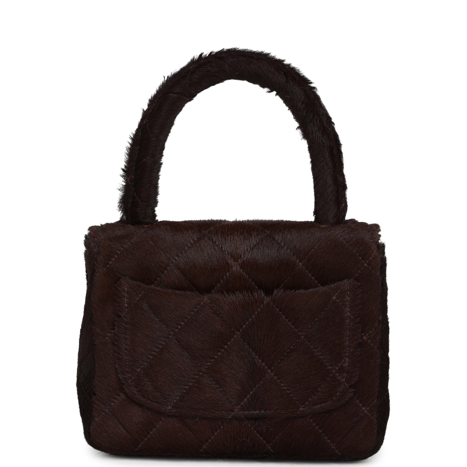 Vintage Chanel Micro Kelly Child Dark Brown Pony Hair Gold Hardware