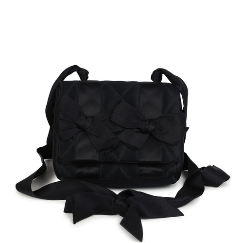 Vintage Chanel Mini Bow Shoulder Bag Black Satin Gold Hardware