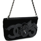 Vintage Chanel No. 5 Camelia Pochette Black Velvet Silver Hardware