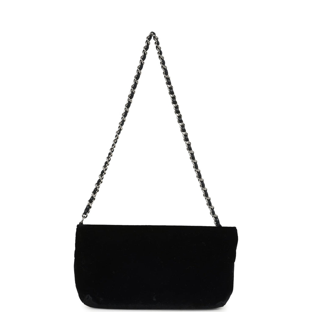Vintage Chanel No. 5 Camelia Pochette Black Velvet Silver Hardware