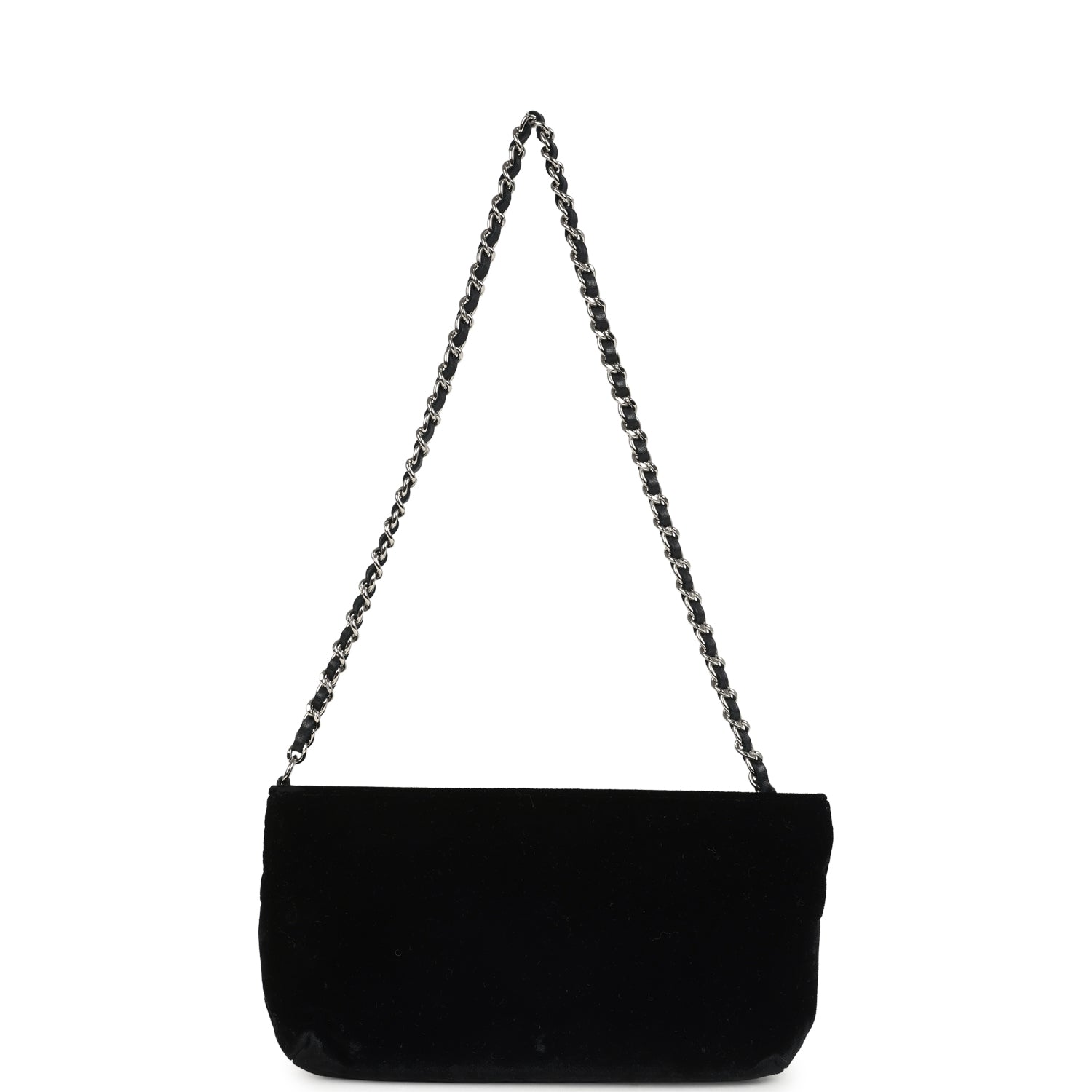 Vintage Chanel No. 5 Camelia Pochette Black Velvet Silver Hardware