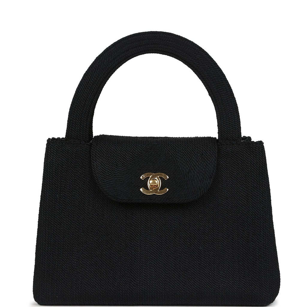 Vintage Chanel Large Kelly Rope Black Woven Gold Hardware