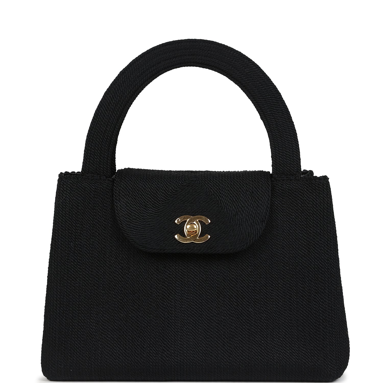 Vintage Chanel Large Kelly Rope Black Woven Gold Hardware