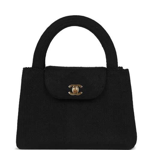 Vintage Chanel Large Kelly Rope Black Woven Gold Hardware