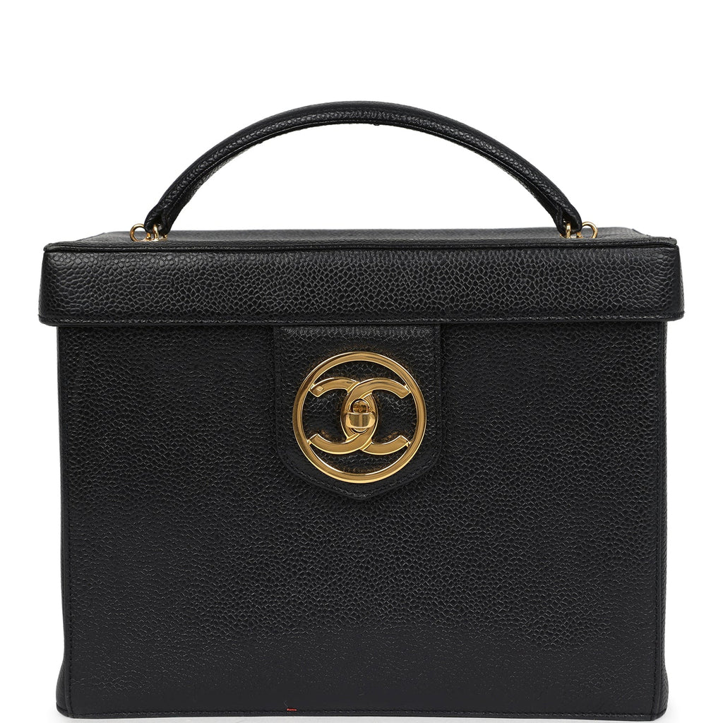 Vintage Chanel Large Box Vanity Bag Black Caviar Gold Hardware