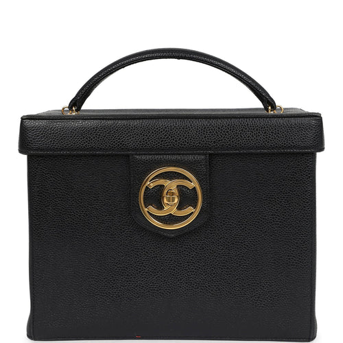 Vintage Chanel Large Box Vanity Bag Black Caviar Gold Hardware