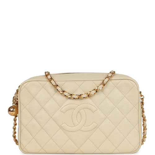 Vintage Chanel Medium Camera Bag Light Beige Caviar Gold Hardware