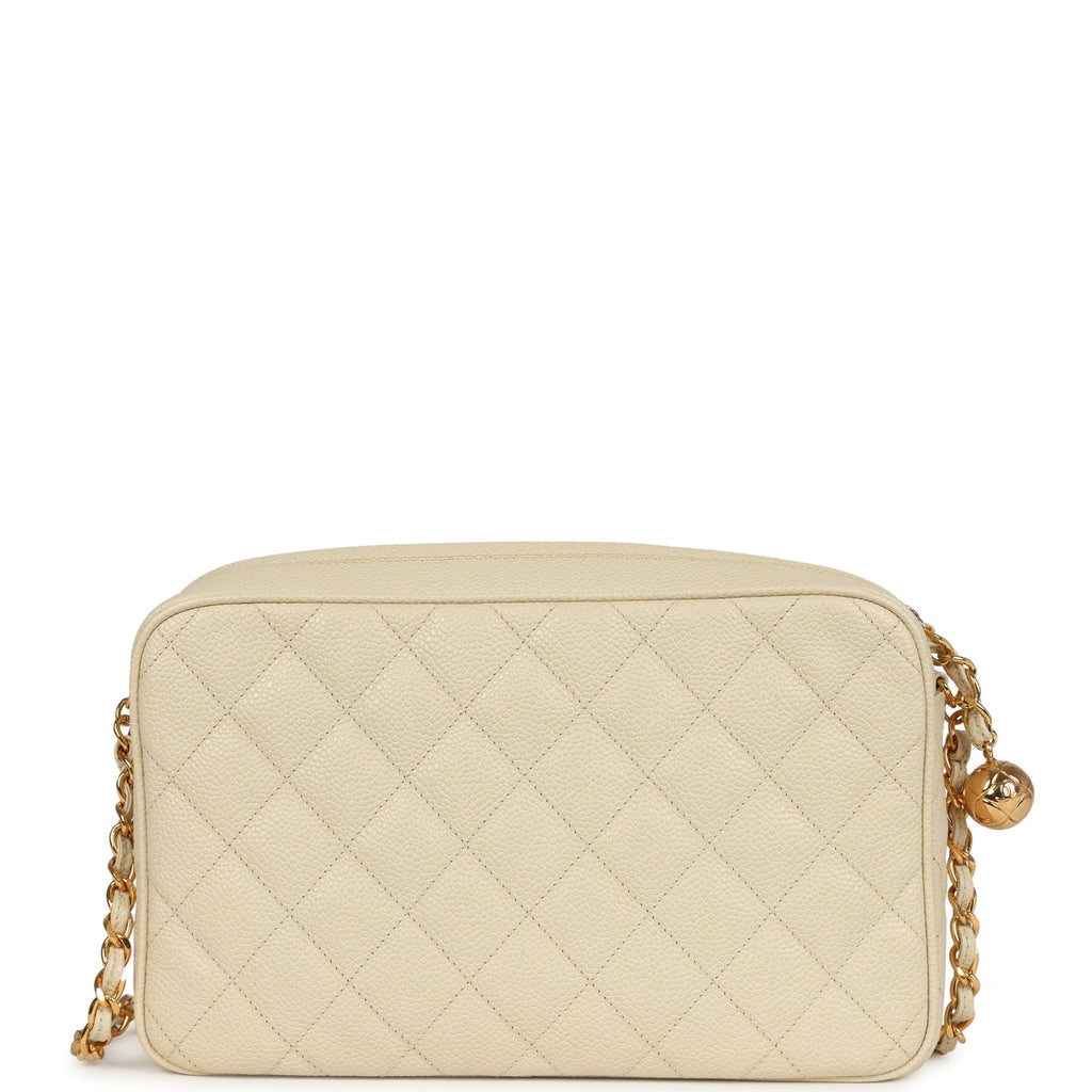 Vintage Chanel Medium Camera Bag Light Beige Caviar Gold Hardware