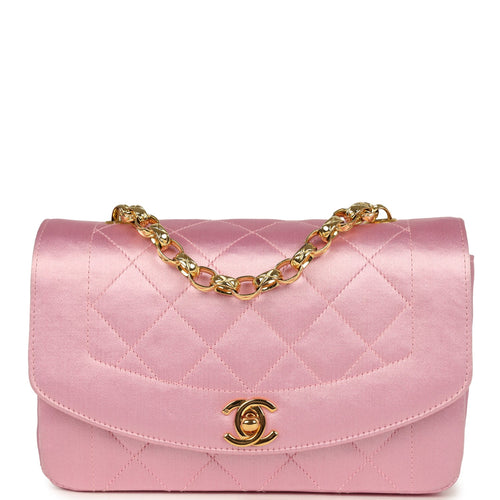 Vintage Chanel Mini Diana Flap Bag Pink Satin Gold Hardware