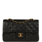 Vintage Chanel Small Classic Double Flap Black Lambskin Gold Hardware