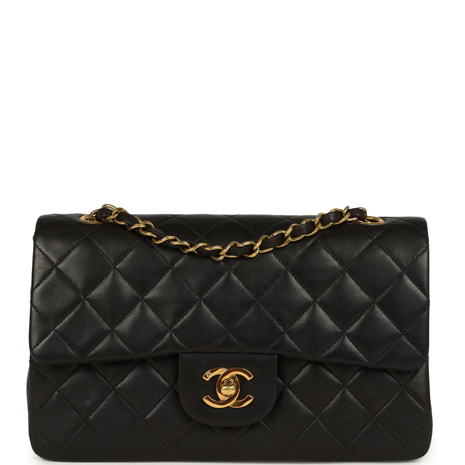 Vintage Chanel Small Classic Double Flap Black Lambskin Gold Hardware