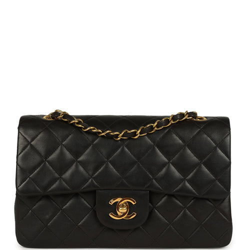 Vintage Chanel Small Classic Double Flap Black Lambskin Gold Hardware