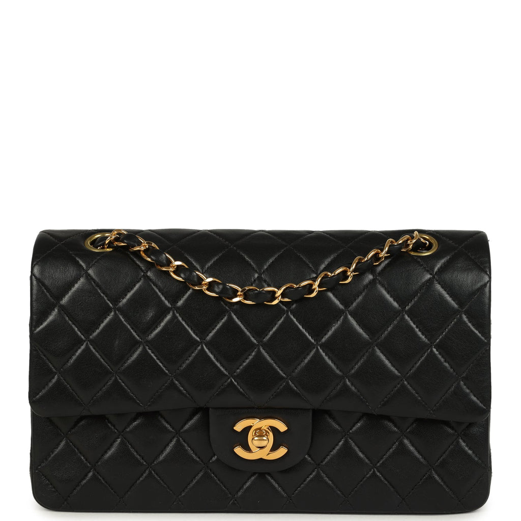 Vintage Chanel Medium Classic Double Flap Bag Black Lambskin Gold Hardware