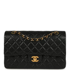 Vintage Chanel Medium Classic Double Flap Bag Black Lambskin Gold Hardware