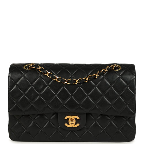 Vintage Chanel Medium Classic Double Flap Bag Black Lambskin Gold Hardware