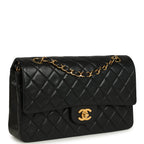 Vintage Chanel Medium Classic Double Flap Bag Black Lambskin Gold Hardware