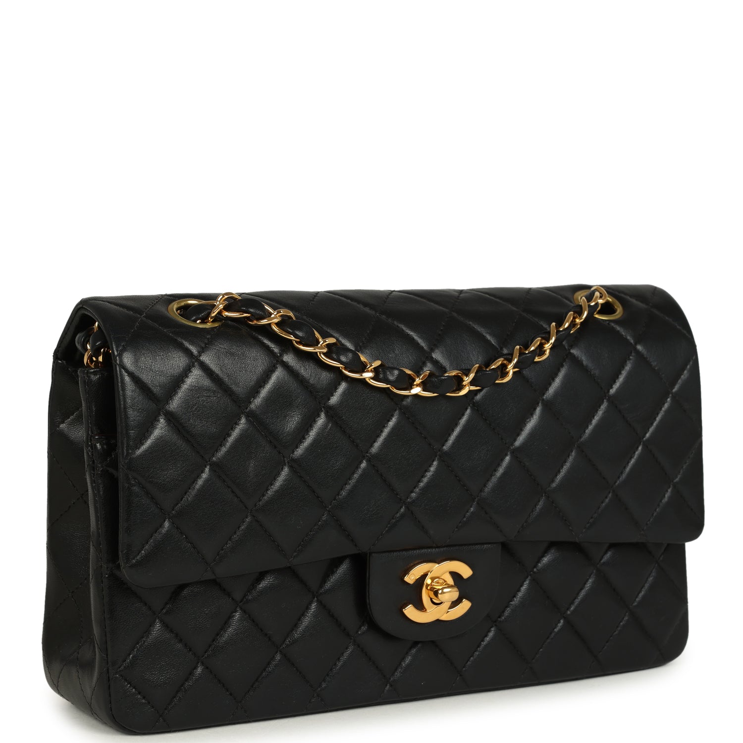 Vintage Chanel Medium Classic Double Flap Bag Black Lambskin Gold Hardware