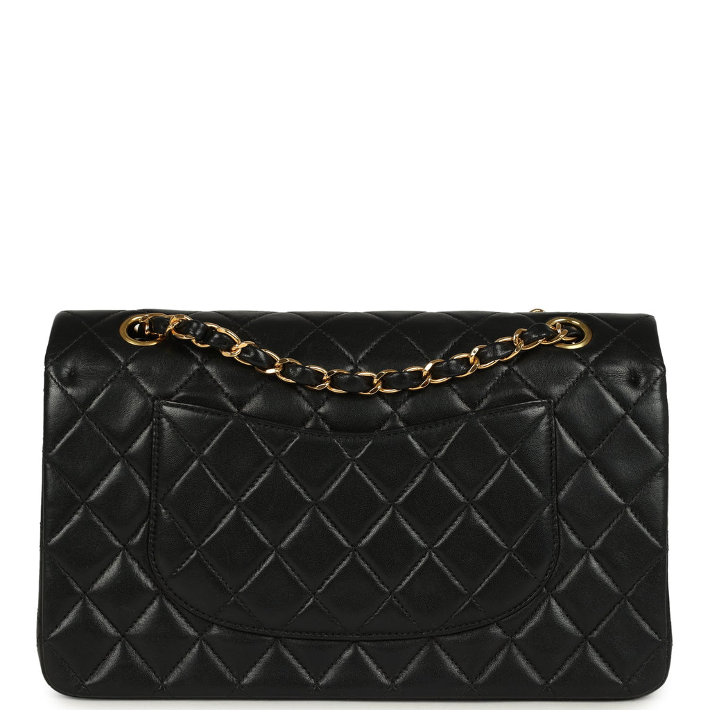 Vintage Chanel Medium Classic Double Flap Bag Black Lambskin Gold Hardware