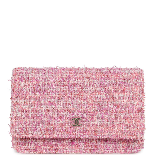 Chanel Classic Wallet On Chain WOC Pink Multicolored Tweed Gold Hardware