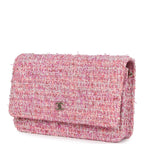Chanel Classic Wallet On Chain WOC Pink Multicolored Tweed Gold Hardware