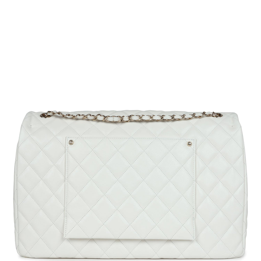 Chanel XXL Flap Bag White Shiny Caviar Light Gold Hardware