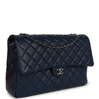 Chanel XXL Classic Single Flap Bag Navy Blue Shiny Aged Calfskin Ruthenium Hardware