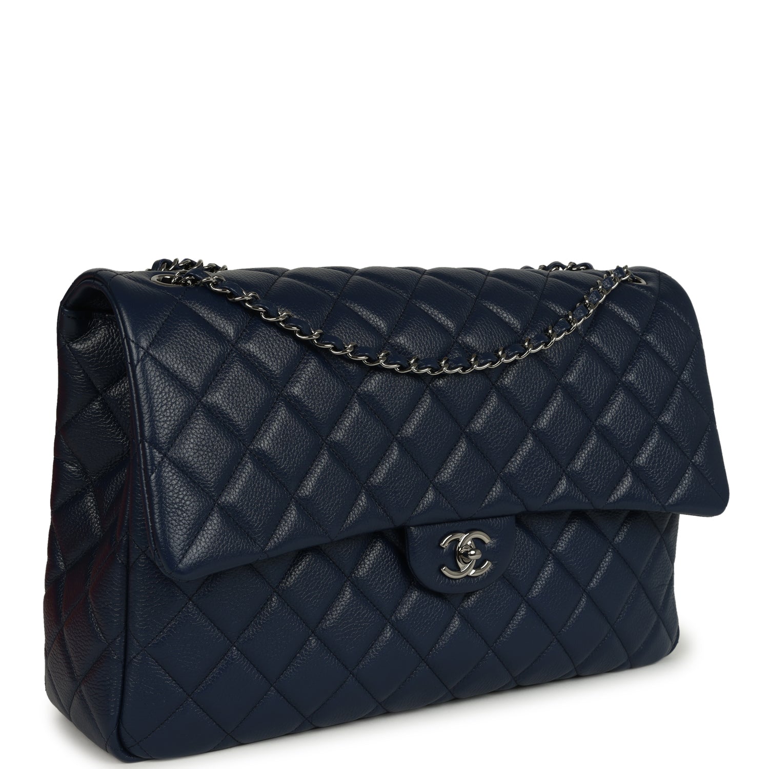 Chanel XXL Classic Single Flap Bag Navy Blue Shiny Aged Calfskin Ruthenium Hardware