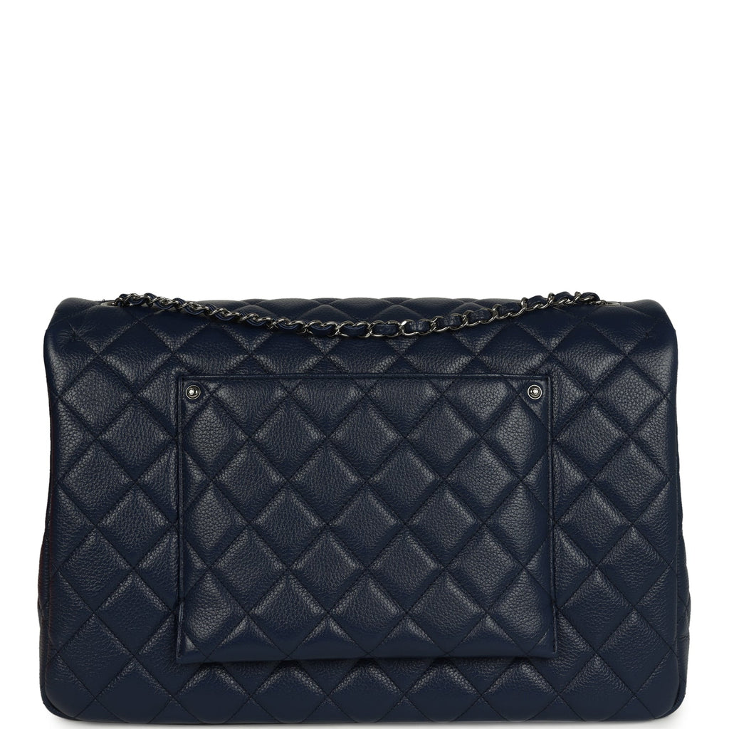 Chanel XXL Classic Single Flap Bag Navy Blue Shiny Aged Calfskin Ruthenium Hardware