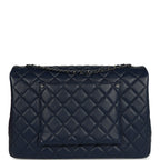 Chanel XXL Classic Single Flap Bag Navy Blue Shiny Aged Calfskin Ruthenium Hardware