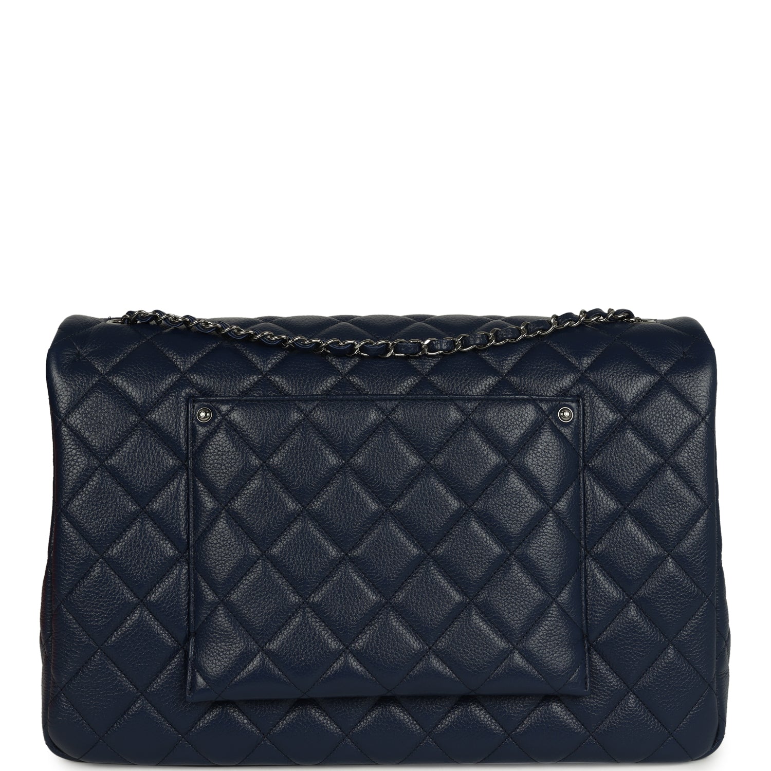 Chanel XXL Classic Single Flap Bag Navy Blue Shiny Aged Calfskin Ruthenium Hardware