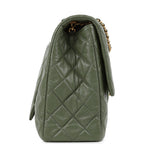 Chanel XXL Classic Single Flap Bag Khaki Shiny Aged Calfskin Brushed Gold Hardware