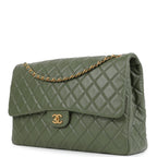 Chanel XXL Classic Single Flap Bag Khaki Shiny Aged Calfskin Brushed Gold Hardware