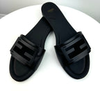 Fendi Ff Cutout Flat Leather Sandals In Nero