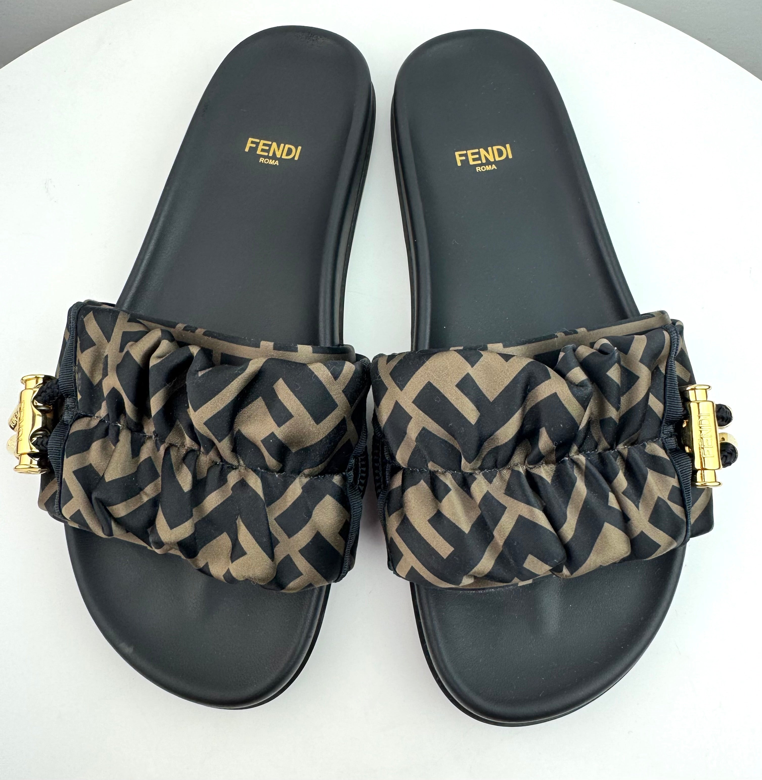 Fendi Feel Brown Satin Slides