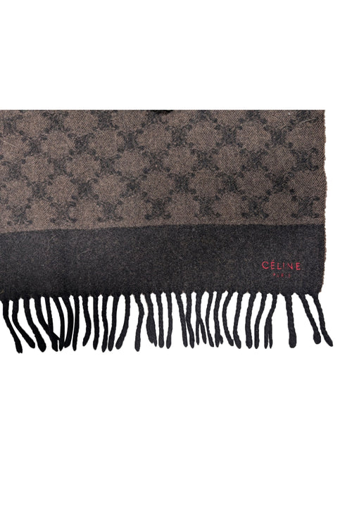 Celine - Black & Brown Logo Print Wool Scarf