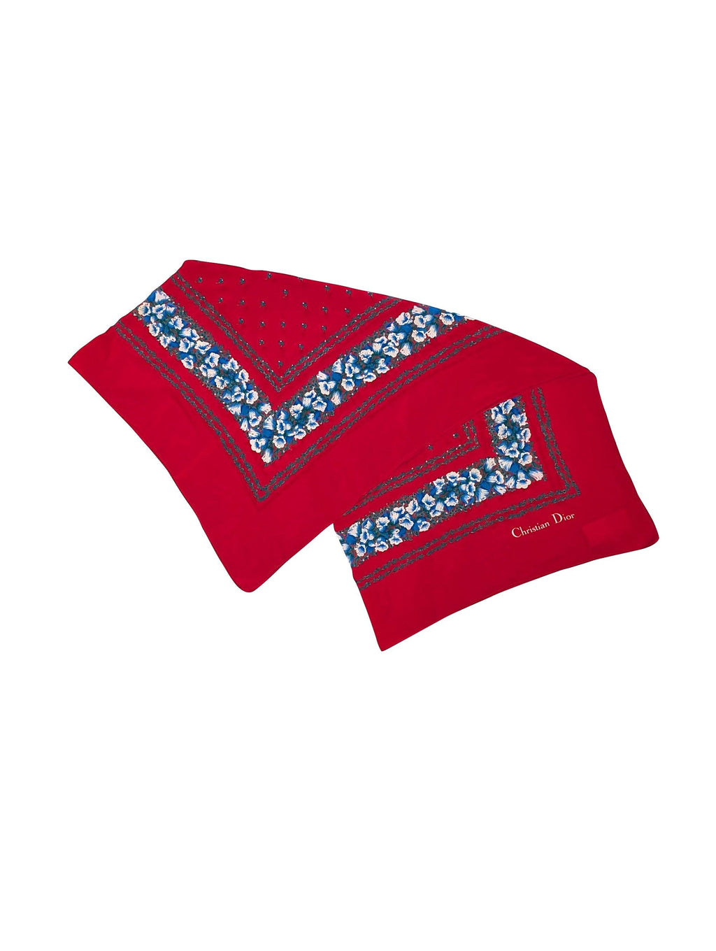 Christian Dior - Red & Blue Floral Print Scarf