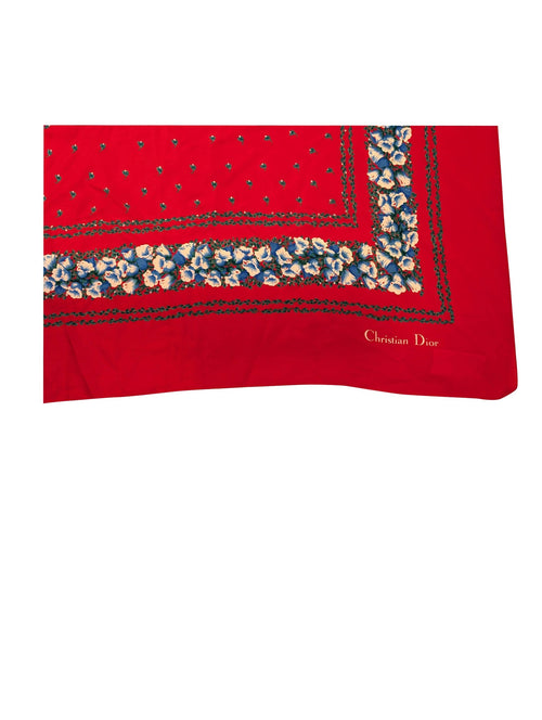 Christian Dior - Red & Blue Floral Print Scarf