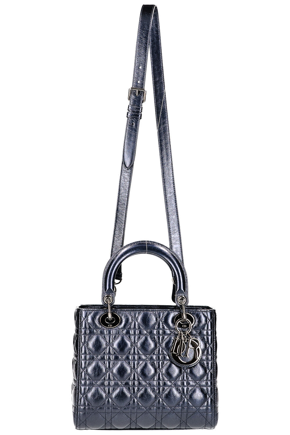 CHRISTIAN DIOR Lady Dior Medium Metallic Navy