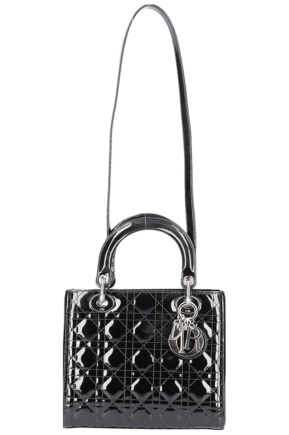 CHRISTIAN DIOR Lady Dior Medium Patent Black
