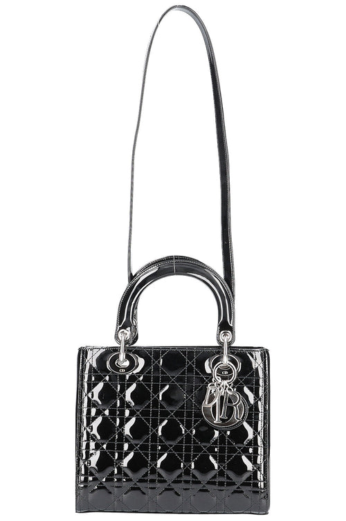 CHRISTIAN DIOR Lady Dior Medium Patent Black