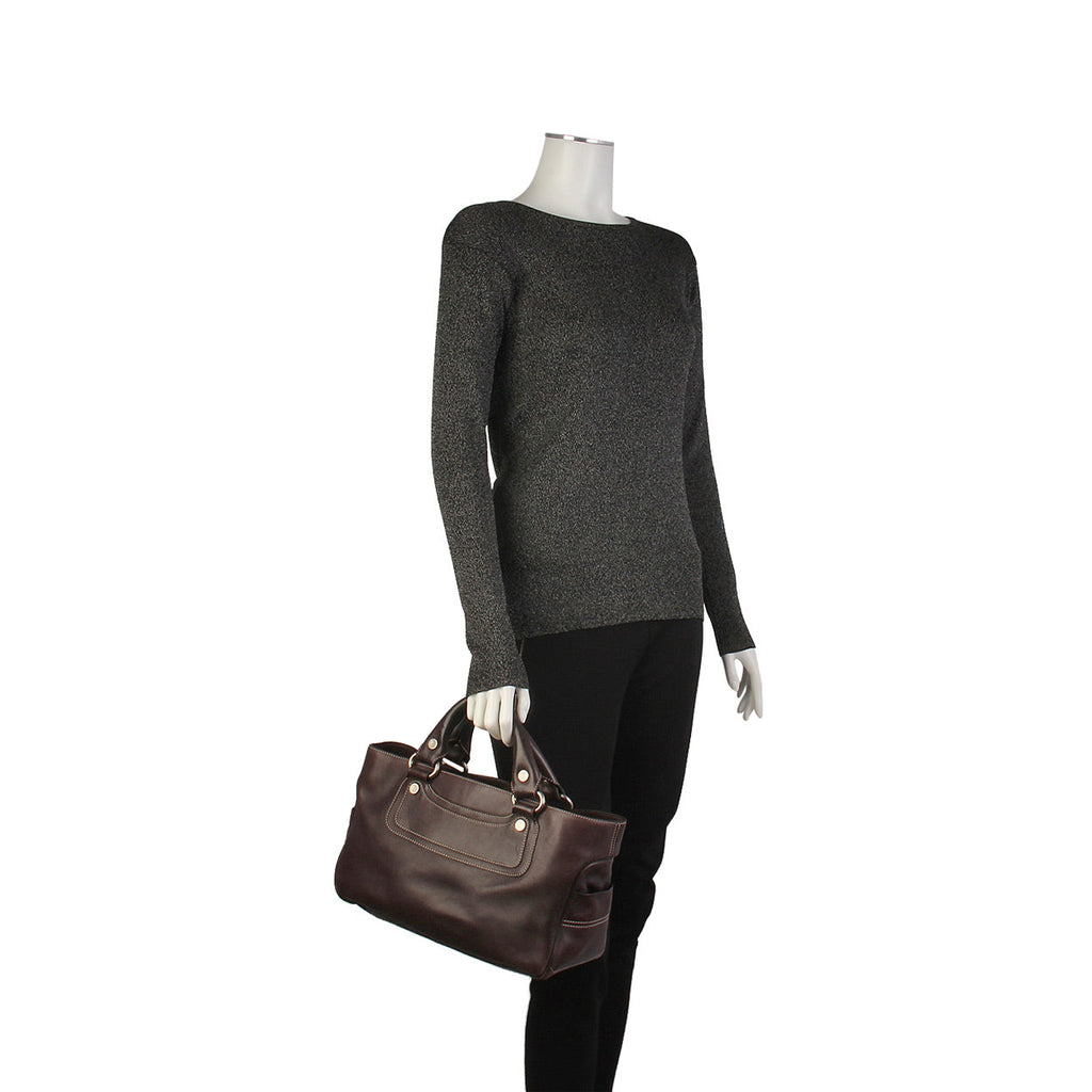 CELINE Leather Boogie Satchel Brown