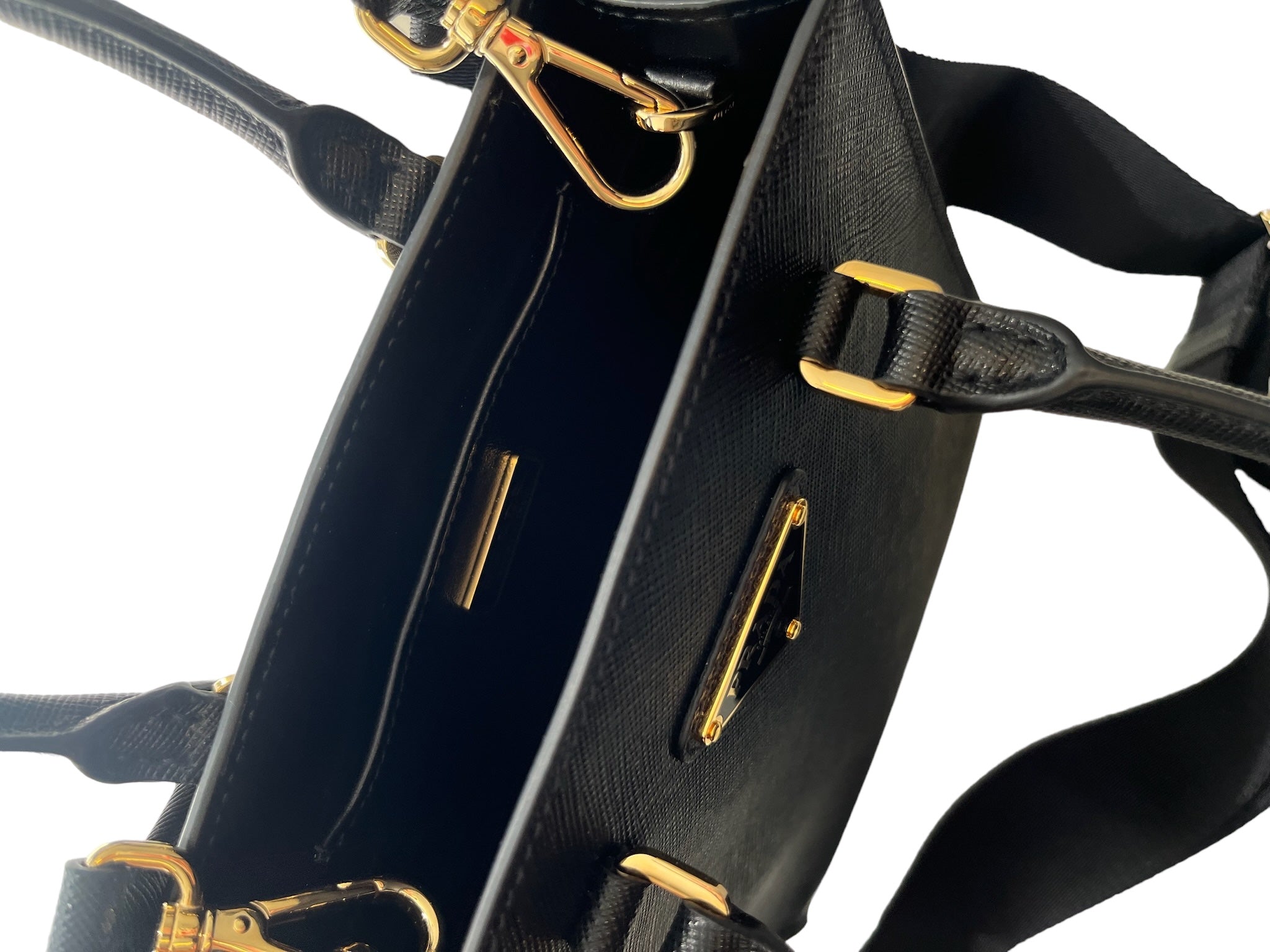 PRADA - Black Saffiano Triangle Logo Mini Crossbody Bag