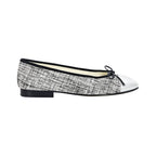 Metallic Silver Chanel Tweed Cap-Toe Ballet Flats