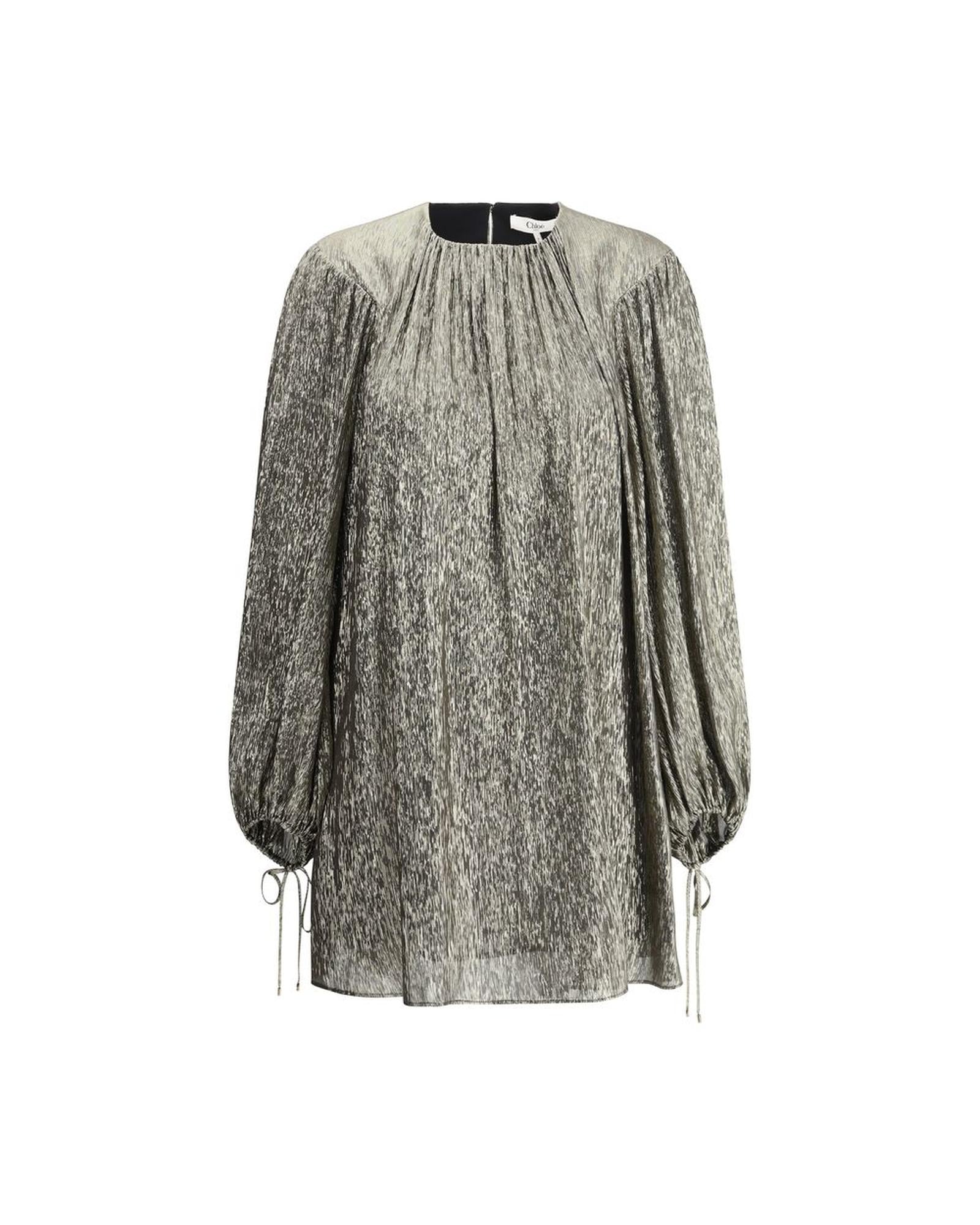 Chloe Metallic Pleated Chiffon Top CHCH25SRO142980YYBB Women Gold Shirts
