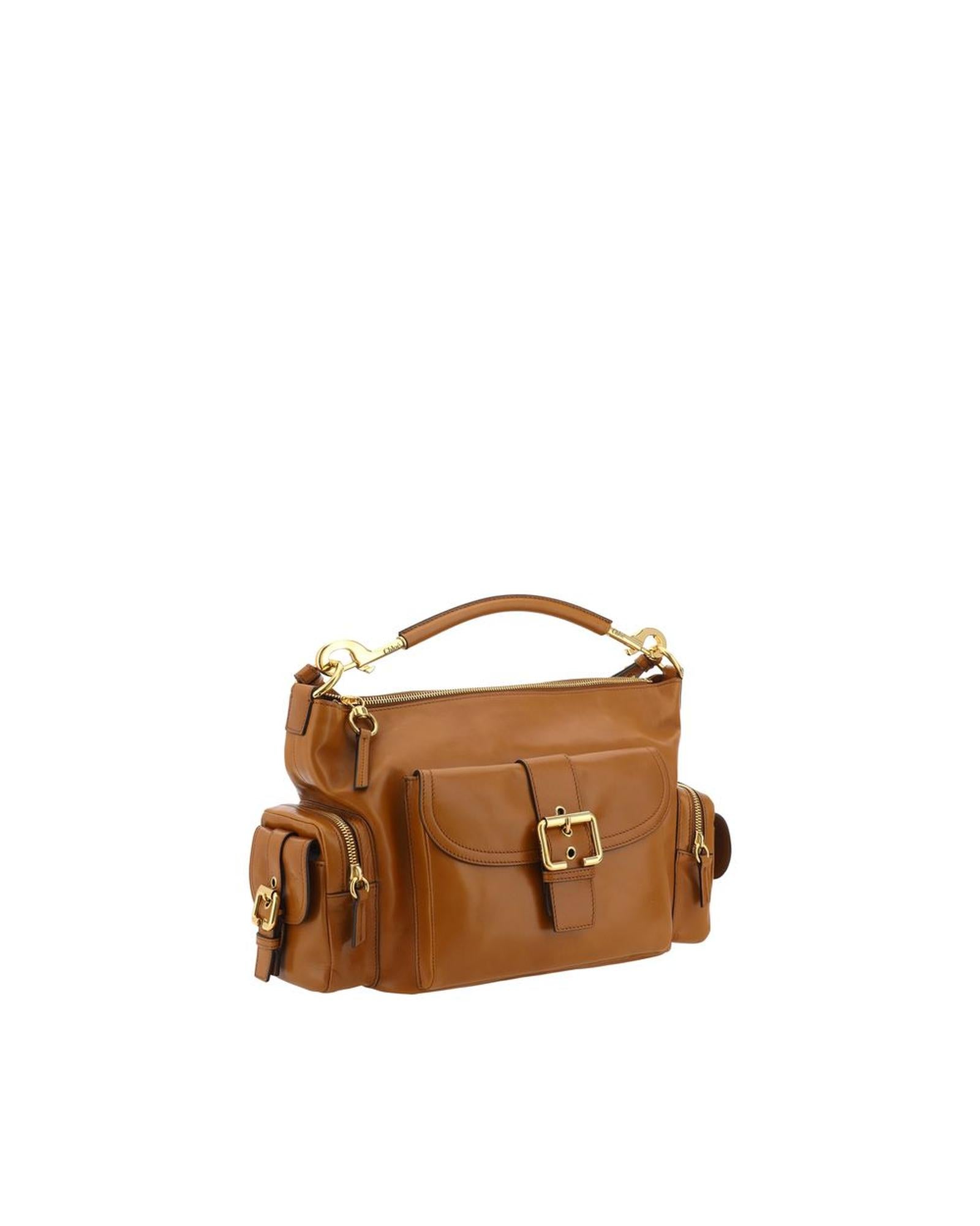 Chloe Woody Medium Leather Shoulder Bag Women Brown Handbags