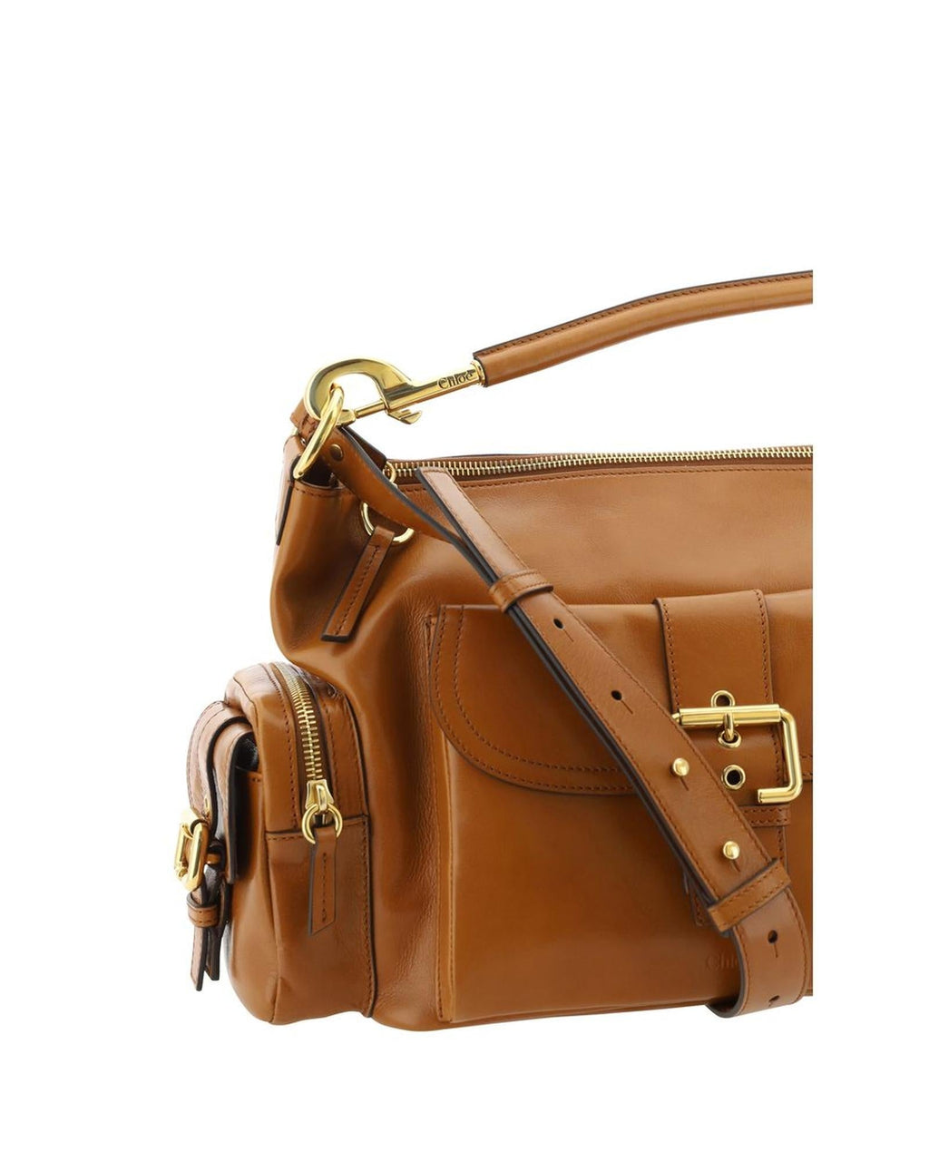Chloe Woody Medium Leather Shoulder Bag Women Brown Handbags