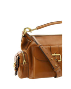 Chloe Woody Medium Leather Shoulder Bag Women Brown Handbags