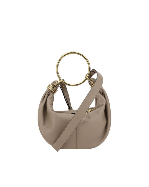 Chloe Woody Small Leather Shoulder Bag Women Beige Handbags