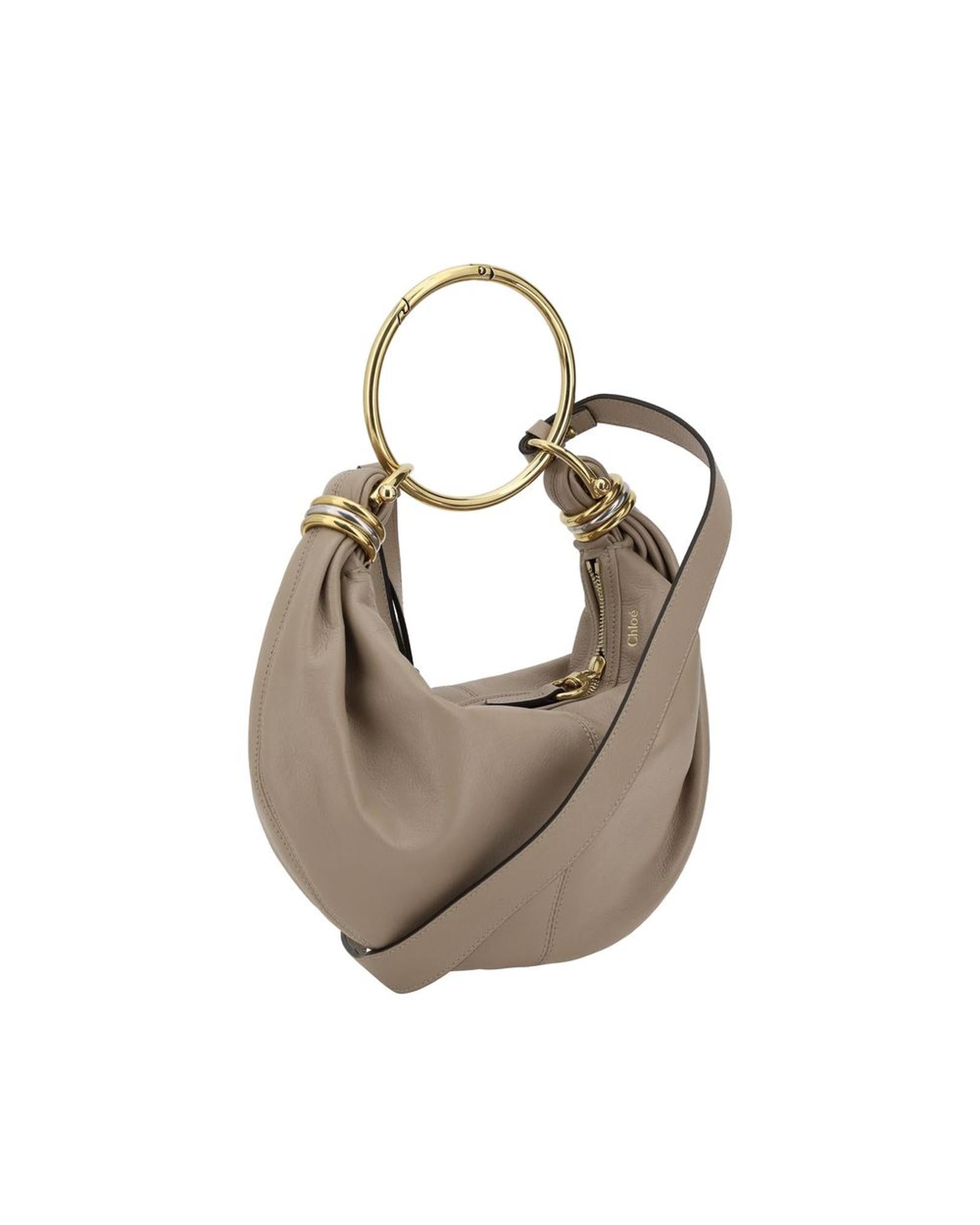 Chloe Woody Small Leather Shoulder Bag Women Beige Handbags